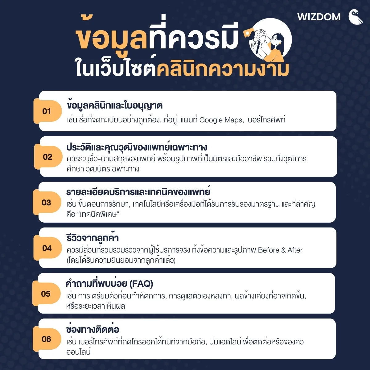 ข้อมูลที่ควรมีในเว็บไซต์คลินิกเสริมความงาม